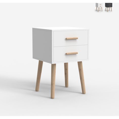 Mesita de noche de madera estilo nórdico para dormitorio color blanco negro Corallo - Blanco