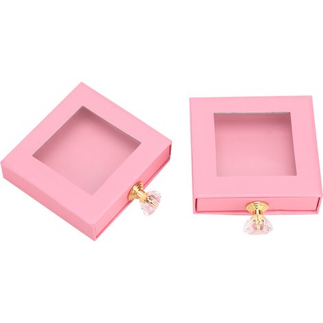 Boîte de Rangement pour Faux Cils 2 Pièces - Coffret à Tiroir avec Fenêtre Carrée Rose (1/5)