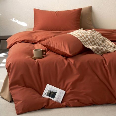 Housse de Couette 240x260 Terracotta et 2 Taies d'oreiller 65x65cm (1/5)