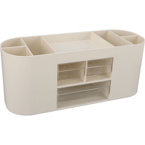 Porte-crayons avec tiroirs transparents, grande capacité, plusieurs compartiments, organisateur de rangement pour crayons en plastique blanc, idéal pour le bureau. (1/5)