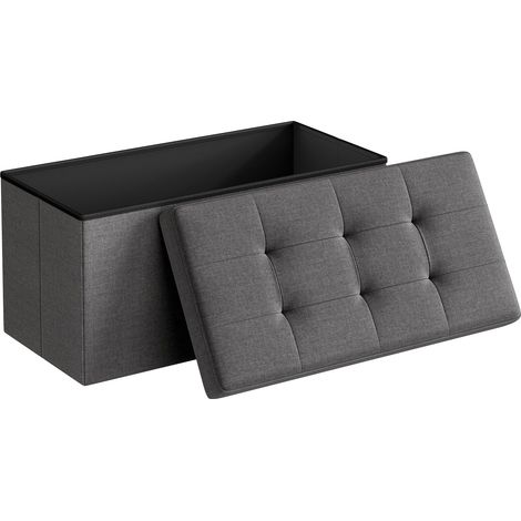 Banc de Rangement, Pouf Pliable, 38 x 76 x 38 cm, Bout de Lit, Repose-pieds, Coffre de Rangement, Charge jusqu'à 300 kg, pour Salon, Chambre, Entrée, Gris Foncé LSF47K (1/5)