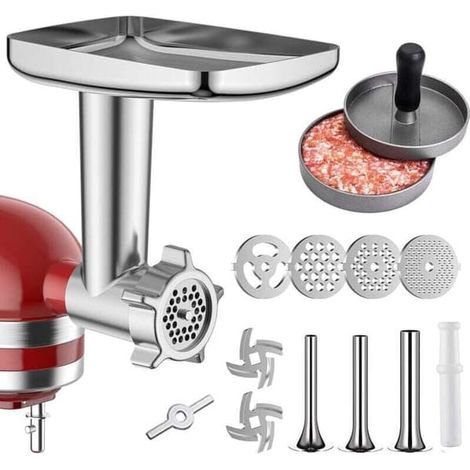 LYERCW - Accessoire hachoir à viande en métal pour robots culinaires KitchenAid. Hachoir à viande, poussoir à saucisses, incluant 3 embouts pour poussoir à saucisses. Hachoir à viande KitchenAid (1/5)