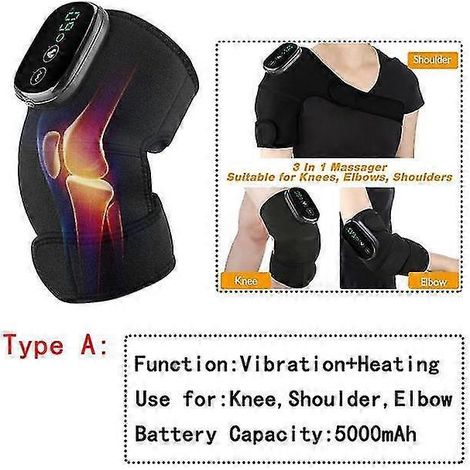 Elektrisches Wärmemassagegerät mit Vibrationsfunktion für Knie und Ellbogen – Kniepolster zur Linderung von Arthritisschmerzen – Typ A – Schwarz (1/5)