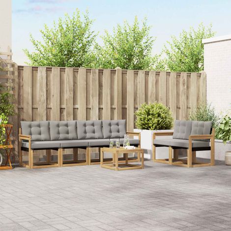 vidaXL Conjunto de sofás de exterior 7 uds. Blanco y Gris Claro (1/5)