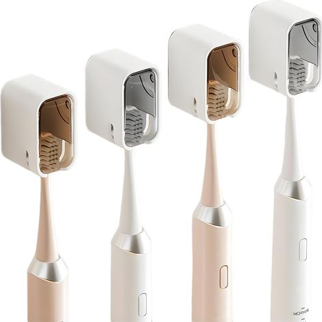 4 Pièces Support Brosse à Dents, Adhésif Sans Perçage, Couvercle Antipoussière, Pivotant 80°, Pour Salle de Bain (1/5)