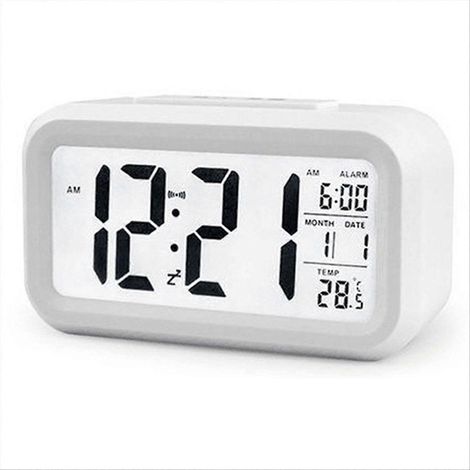Réveil numérique LED, réveil électronique avec fonction snooze, décoration intérieure blanche (1/5)