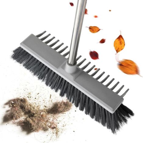 Balai poussoir d'extérieur robuste avec râteau, brosse de jardin double face de 127 cm et râteau pour feuilles, herbe et débris, balayeuse à long manche pour patio, allée, terrasse et garage (1/5)