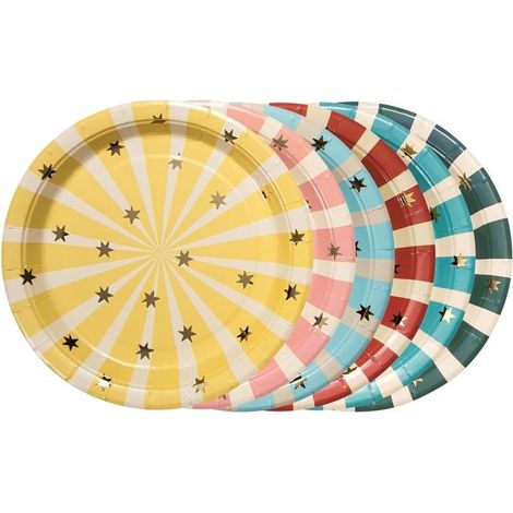 Piatti a righe stile circo, 18x18 cm, confezione da 6 pezzi