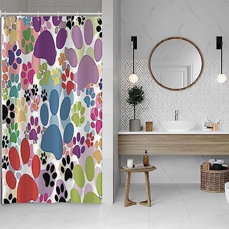 Rideau Douche Pattes Chat Multicolore 90x180cm Amoureux Crochets (1/3)