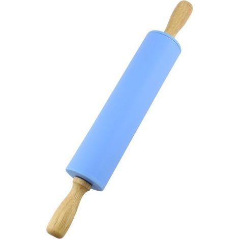 Rouleau à pâtisserie en silicone, surface antiadhésive, manche en bois, 1,97 x 15,15 cm (bleu) (1/4)
