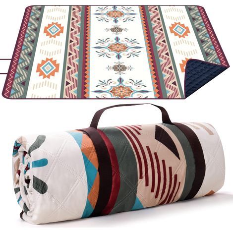 LARUTAN Picknickdecke Boho, 200 x 200 cm, sandabweisende Stranddecke, tragbare, waschbare Picknickdecke für trockene Strände, Grillabende, Wanderungen, Reisen und Camping (1/5)