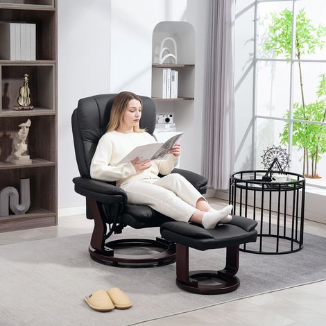 Fauteuil inclinable avec repose-pieds, fauteuil réglable, revêtement en similicuir, fauteuil rembourré avec dossier rabattable, noir (1/5)