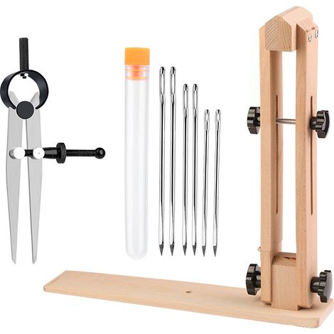 Réglette de Piqûre et Pince en Bois pour Couture à la Main - Ensemble d'Outils de Guidage avec Écartement Réglable pour Points Droits et Réguliers - Accessoire Pro Couture Cuir et Tissus Épais-Alovez (1/2)
