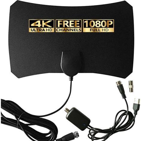Antenne TV intérieure pour chaînes locales - HDTV numérique amplifiée 4K HD avec amplificateur de Signal - Longue réception 360° - Prise en Charge Tous Les Types (1/5)