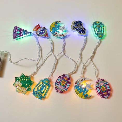 Guirlande Lumineuse LED Ramadan Musulman, Lanternes Aïd, Étoile à 5 Branches Marocaine, Déco Principale Fête, Soirée (1,65m) (1/5)