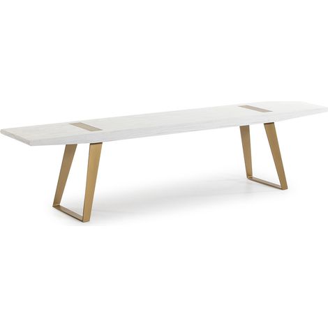 Banc bois massif blanc et pieds métal doré 190 cm (1/3)