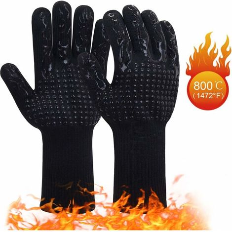 Finger Grill Gloves 1 Pair Barbecue Gloves  Heat resistant oven gloves up to 800 ° C / 1472 ° F  Universal Size Cooking Gloves Cooking Gloves  Extra long non-slip silicone （Black） (1/4)