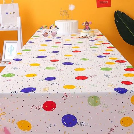 Juego de 4 manteles reutilizables para fiestas con estampado de globos (274 x 137 cm)，Resistentes a las manchas (1/4)