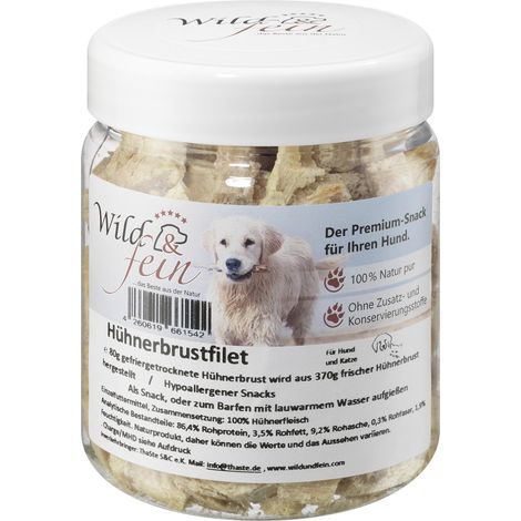 Wild & Fein Hundesnack Hühnchenbrustfilet, gefriergetrocknet - 80 g (1/2)