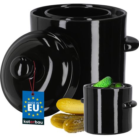 KOTARBAU® Pot a Choucroute 1,8 L - avec Couvercle et Rigole à Eau Pot Fermentation - Pot à Choucroute - Kimchi Pot - Jarre de Fermentation - Grès - Noir (1/5)