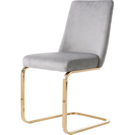 Set di 4 sedie da pranzo in velluto grigio con gambe dorate in metallo (1/5)