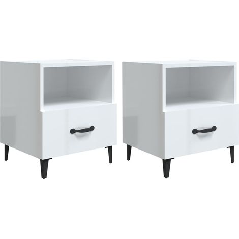 Set 2 comodini con cassetto e vano a giorno 40 x 35 x 47,5 cm in MDF bianco lucido DEC035040