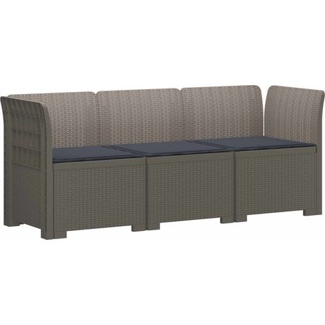 3-Sitzer Garten Sofa mit Kissen Rattan-Look PP Hellgrau vidaXL (1/5)