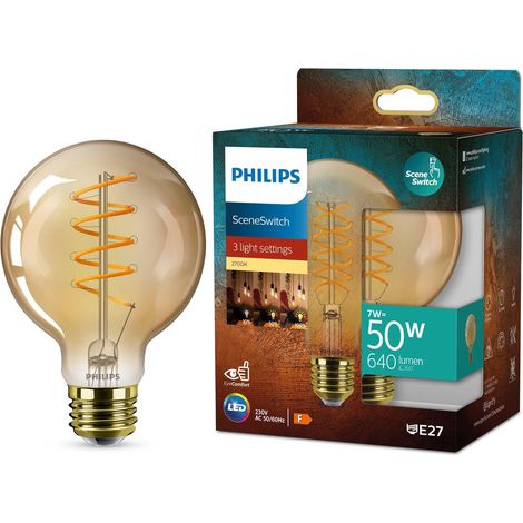 Philips LED SceneSwitch E27 Ampoule Globe (G95) Filament spiralé Dorée 50W Dimmable Lumière blanche chaude - 1 pièce (1/5)
