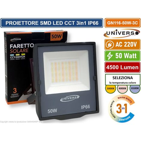 UNIVERSO GN116-50W-3C FARO PROIETTORE SMD LED FLOODLIGHT 50W SLIM IP66 COLORE GRIGIO CCT 3in1 COLORE LUCE SELEZIONABILE (1/5)