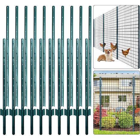Piquets en U pour Clôture, Lot de 10 213 CM Haut Acier Galvanisé Antirouille, Installation Facile pour Jardin ou Élevage Poteaux métalliques robustes en acier pour poulaillers, jardins, pépinières (1/5)