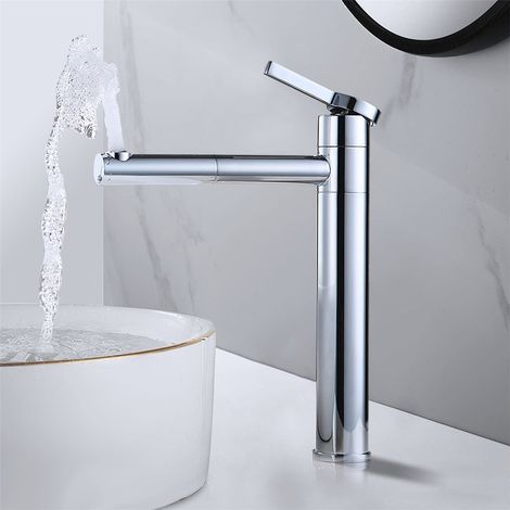 Rubinetto Bagno Lavabo Alto Miscelatore Bocca Girevole 360° Miscelatore Monocomando per lavandino del Bagno Cromo (1/5)