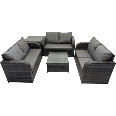 Fimous Rattan Garden Outdoor Furniture Set Love Sofa Square Coffee Table Set with Side Table Dark Grey Mixed (1/5)
