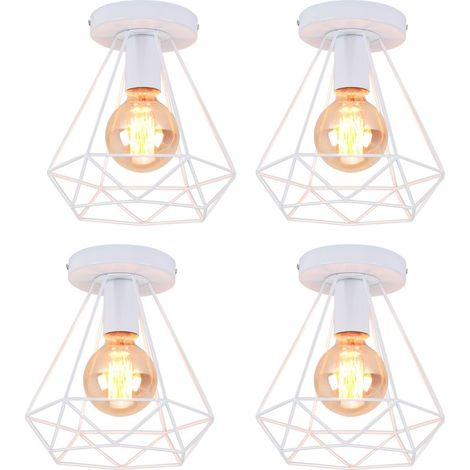 4PCS Lampe de Plafond 20cm Diamant Plafonnier Cage en Métal Blanc Luminaire pour Balcon Couloir Entrée (1/5)