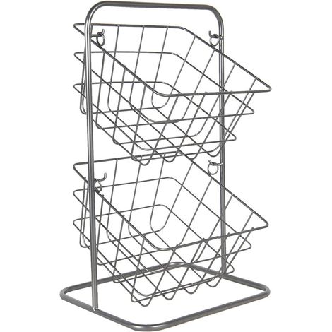 Étagère paniers de cuisine en métal gris corbeille à fruits double 22 x 22 x 41 cm - PANGIVO (1/3)