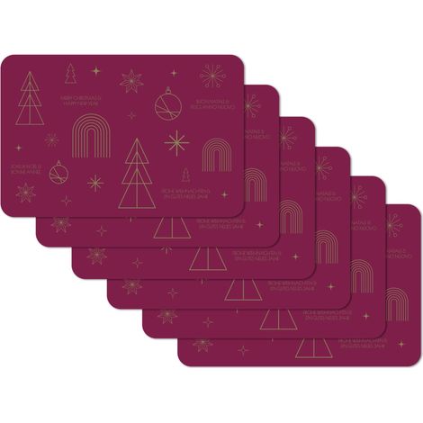 Lot de 6 Sets de Table de Noël Bordeaux 45 x 30 cm Lavables Protection de Table Résistant à la saleté et à l'eau (1/5)