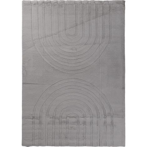 Tapis salon 120 x 160 cm, Gris et blanc, faux uni sobre, texture en relief, finition soignée pour un usage quotidien
