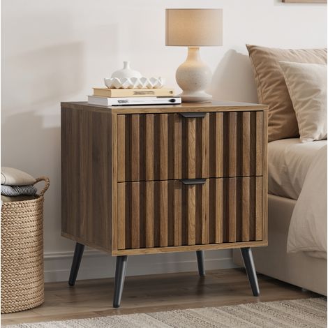 Table de chevet 45 x 40 x 53 cm noyer – 2 tiroirs, MDF, pieds métal (1/5)