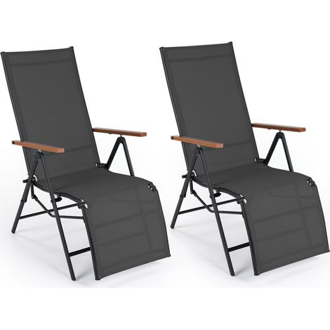 Lot de 2 transats pliants de jardin, dossier réglable 6 positions, jusqu'à 150 kg, pour terrasse balcon piscine (1/5)