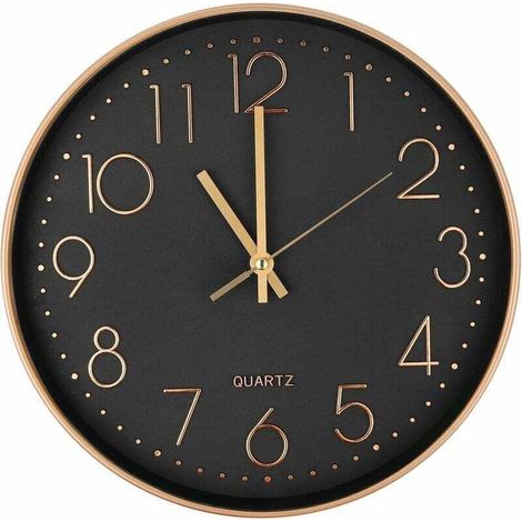 Horloge Murale Moderne Silencieuse à Quartz 25cm,Chiffres Surdimensionnés Ronde Murale Horloge(Or Rose) (1/4)