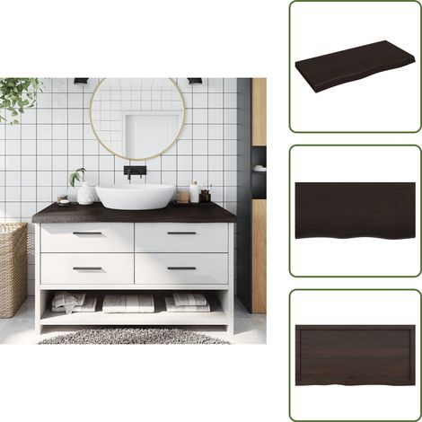 Comptoir de salle de bain marron foncé bois massif traité - Comptoir De Salle De Bain - Comptoir En Bois - Plan De Travail Salle De Bain - Meuble Lavabo - Bois Massif (1/5)
