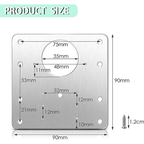 4 pièces Supports de réparation de charnière d'armoire,Plaque de réparation pour charnières avec 24 vis,kit de réparation de charnière de meuble .