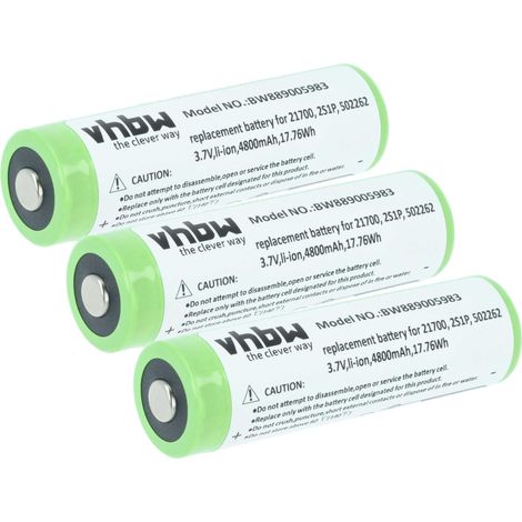 vhbw 3x Akku Ersatz für Ledlenser 2S1P, 502262 für Taschenlampe Kopflampe (4,8 Ah, 3,7 V, Li-Ion)