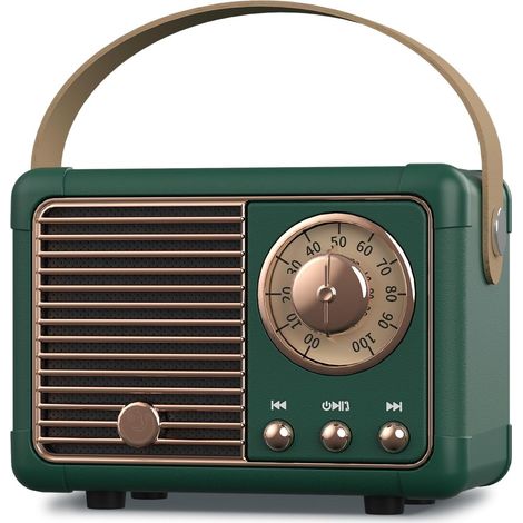 Enceinte Bluetooth Rétro - 3 W - Entrée AUX USB TF - Radio FM 87-108 MHz - Poignée PU - Autonomie 7 H - Vert - 1 Pièce (1/5)