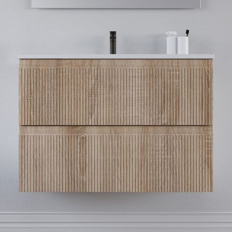 Meuble sous vasque seul, 2 tiroirs, 70cm, pour simple vasque - cambrian (chêne clair) - RIBERA