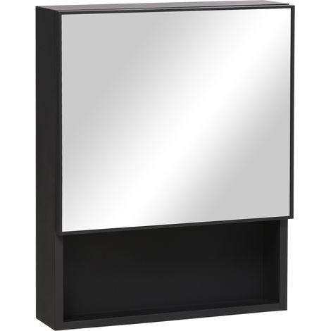 Armoire de salle de bain en acier inoxydable avec porte miroir, 2 étagères intérieures et étagère en verre, 46 x 13,5 x 58 cm (1/5)