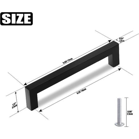 (10 pièces, 160 mm), Poignées de meubles de cuisine noires, 160 mm, poignées carrées modernes en acier inoxydable, avec 20 vis, adaptées aux bureaux, tiroirs et armoires.