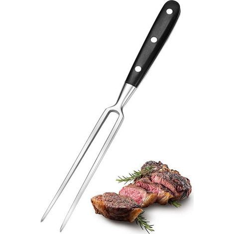 Große Fleischgabel aus Edelstahl mit Holzgriff, 15 cm Klingenlänge, zum Grillen, Braten und Kochen (schwarz) (1/4)