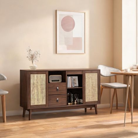 Buffet coloris bois en mDF panneau de particules 155 x 38 x 80 cm (1/5)