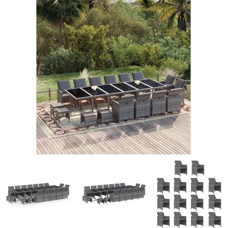 Gartenstuhl - vidaXL 19-tlg. Garten-Essgruppe mit Kissen Poly Rattan Grau - Gartenhocker (1/5)