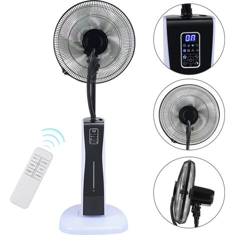 Wolketon Ventilador de pedestal 75 W con función de temporizador Ventilador con 3 modos con función de nebulización,Pantalla LED,Negro, 40cm x 40cm x 125cm